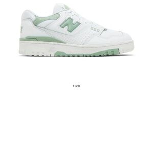New Balance White and Light Green 550 Sneakers
